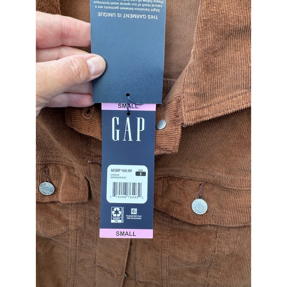 Gap Womens Corduroy Trucker Jacket Brown Puff Sleeve Cropped GP006028 Small NWT - Picture 2 of 6